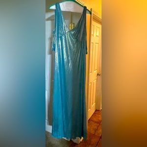 Pluse Size Formal Sleeveless V-neck Backless Maxi Dress Peacock Blue